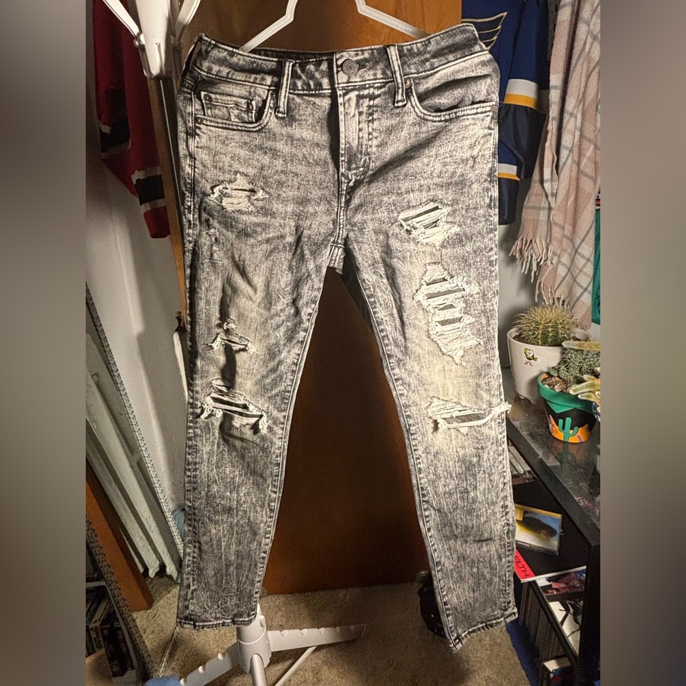 American Eagle Distressed Black Acid Wash Flex Jeans